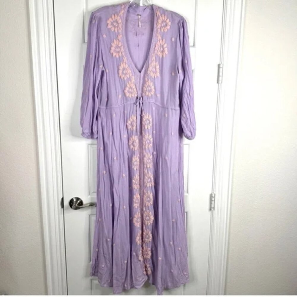 FREE PEOPLE Embroidered Midi Dress NEW Size XL Lilac Blossom